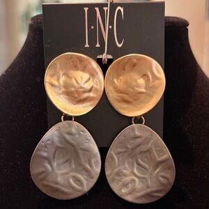 INC International Concepts Gold and Gunmetal Textured Drop Earrings